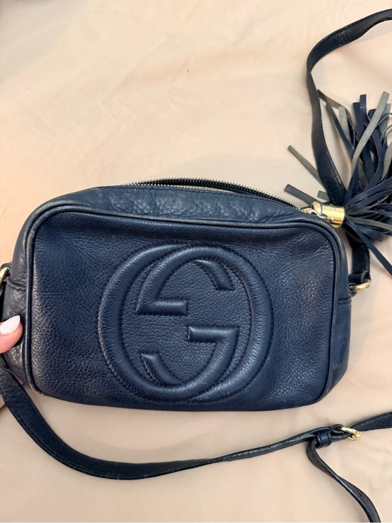 Gucci Handbags - Gucci Navy Pebbled Leather Crossbody with Tassel